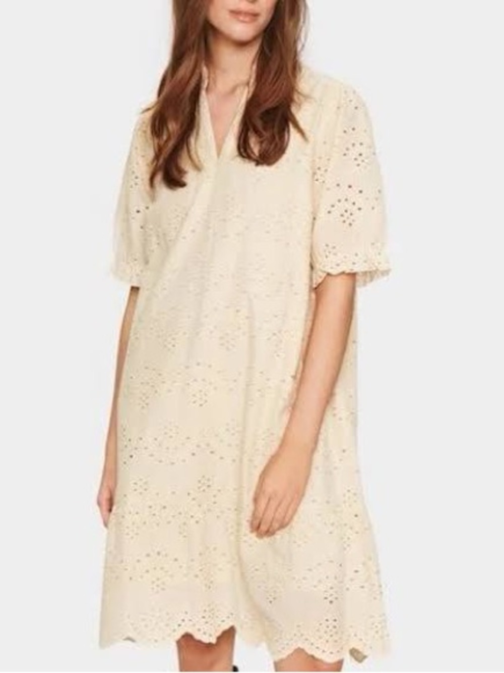 Saint Tropez Geleksasz Dress in Cream Eyelet Pattern Size Large